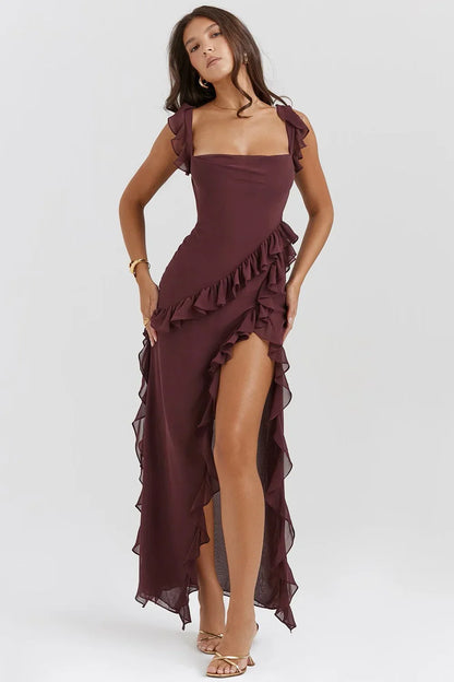 Vestido largo mujer con volantes y tirantes