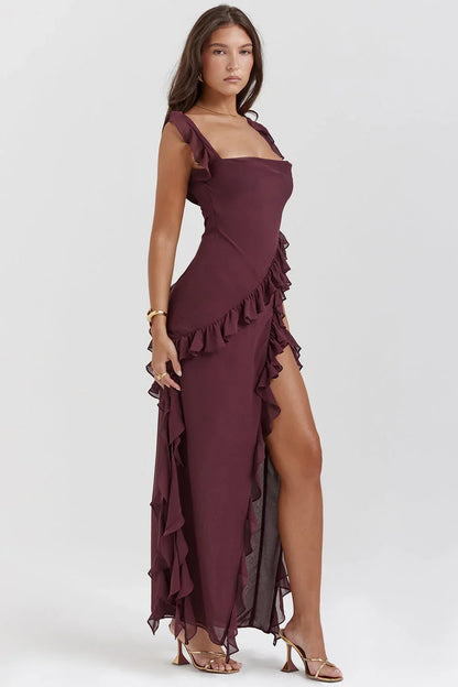 Vestido largo mujer con volantes y tirantes