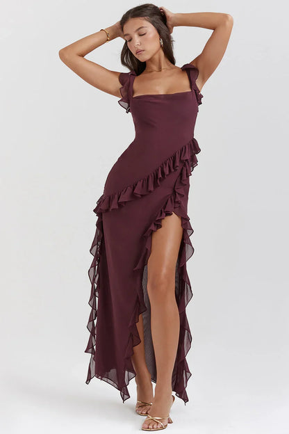 Vestido largo mujer con volantes y tirantes