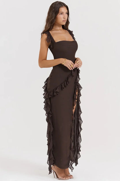 Vestido largo mujer con volantes y tirantes