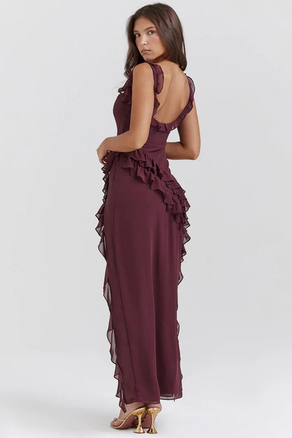 Vestido largo mujer con volantes y tirantes