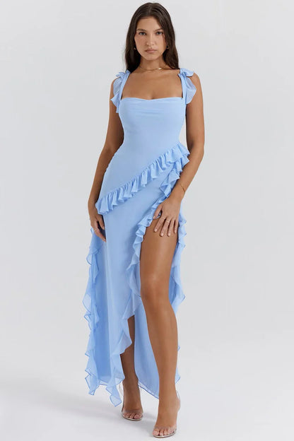 Vestido largo mujer con volantes y tirantes
