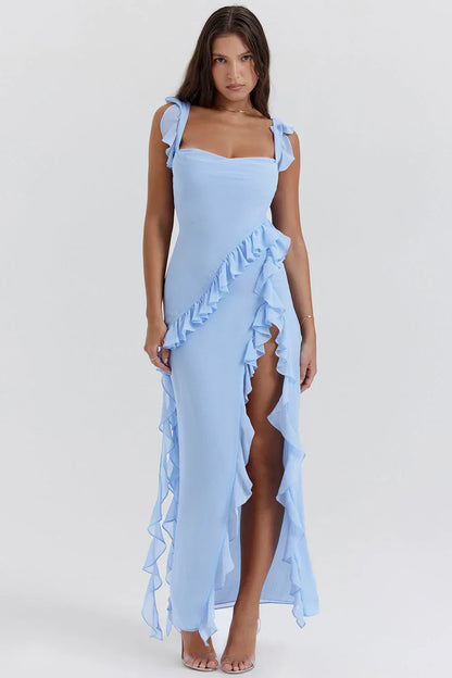 Vestido largo mujer con volantes y tirantes