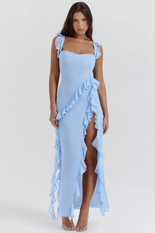 Vestido largo mujer con volantes y tirantes