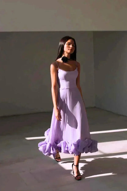 Vestido largo mujer con volantes en el bajo y tirantes finos