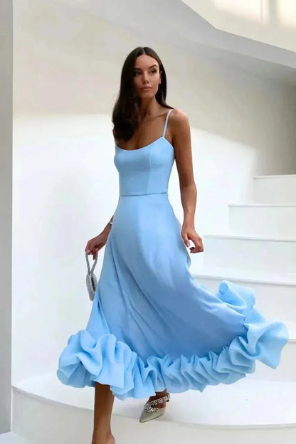 Vestido largo mujer con volantes en el bajo y tirantes finos