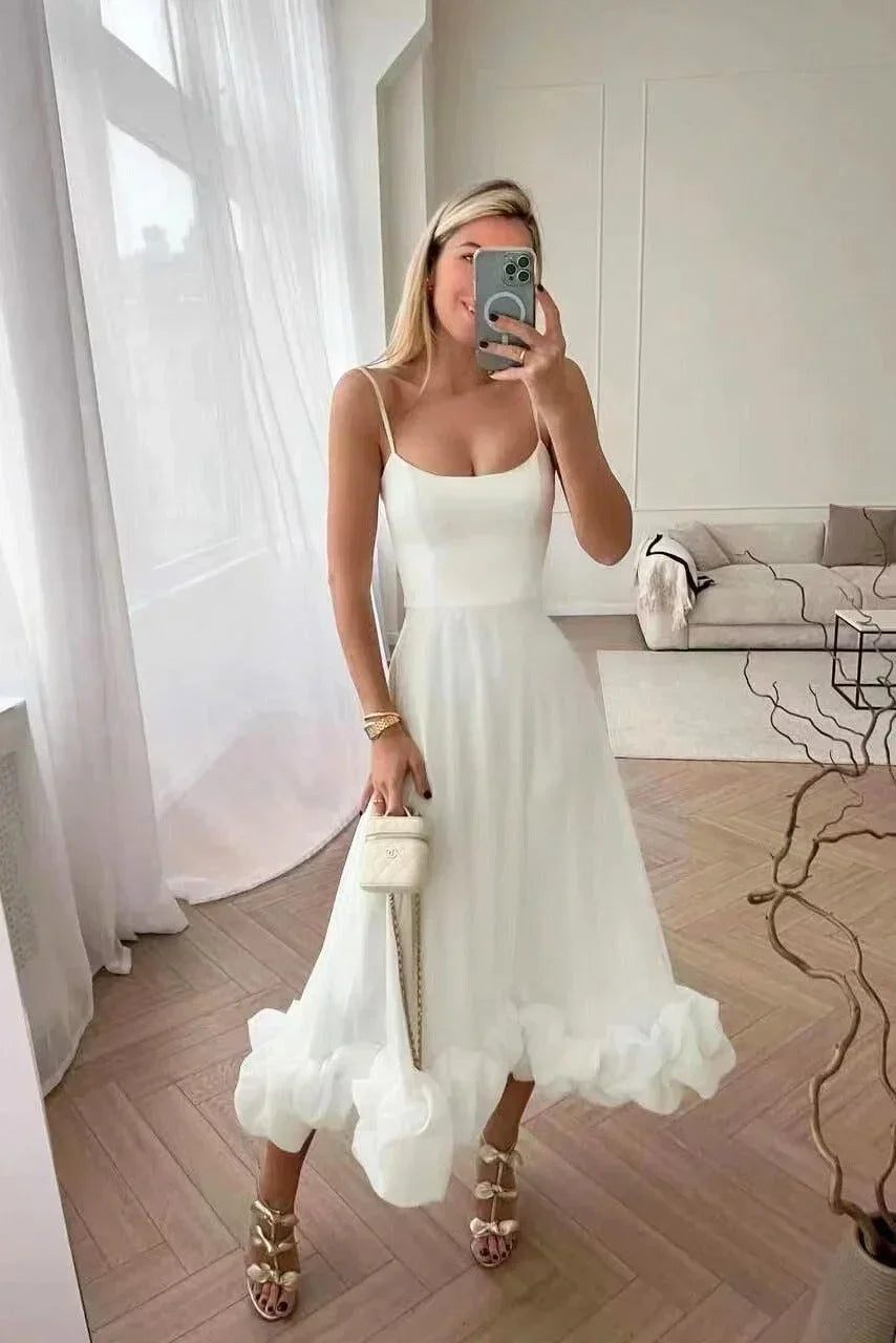 Vestido largo mujer con volantes en el bajo y tirantes finos