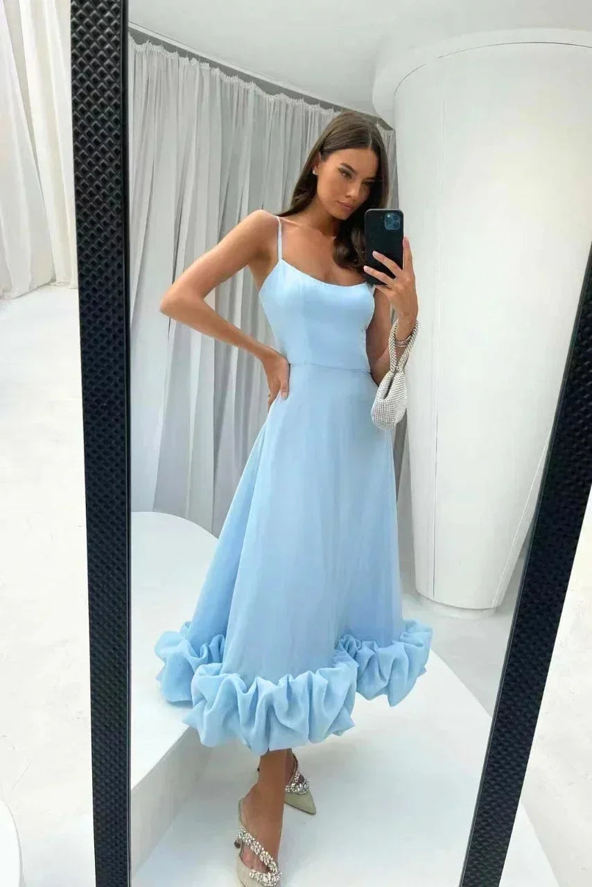 Vestido largo mujer con volantes en el bajo y tirantes finos