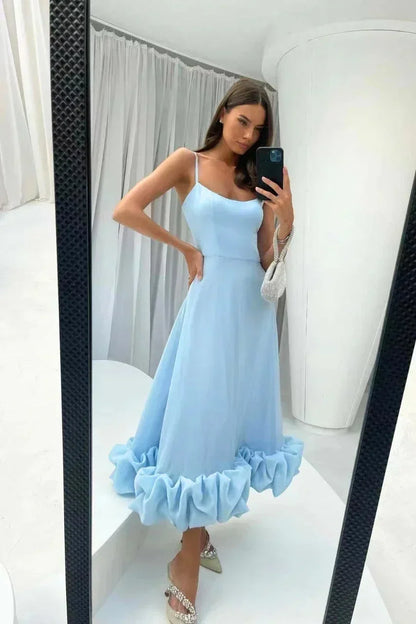Vestido largo mujer con volantes en el bajo y tirantes finos