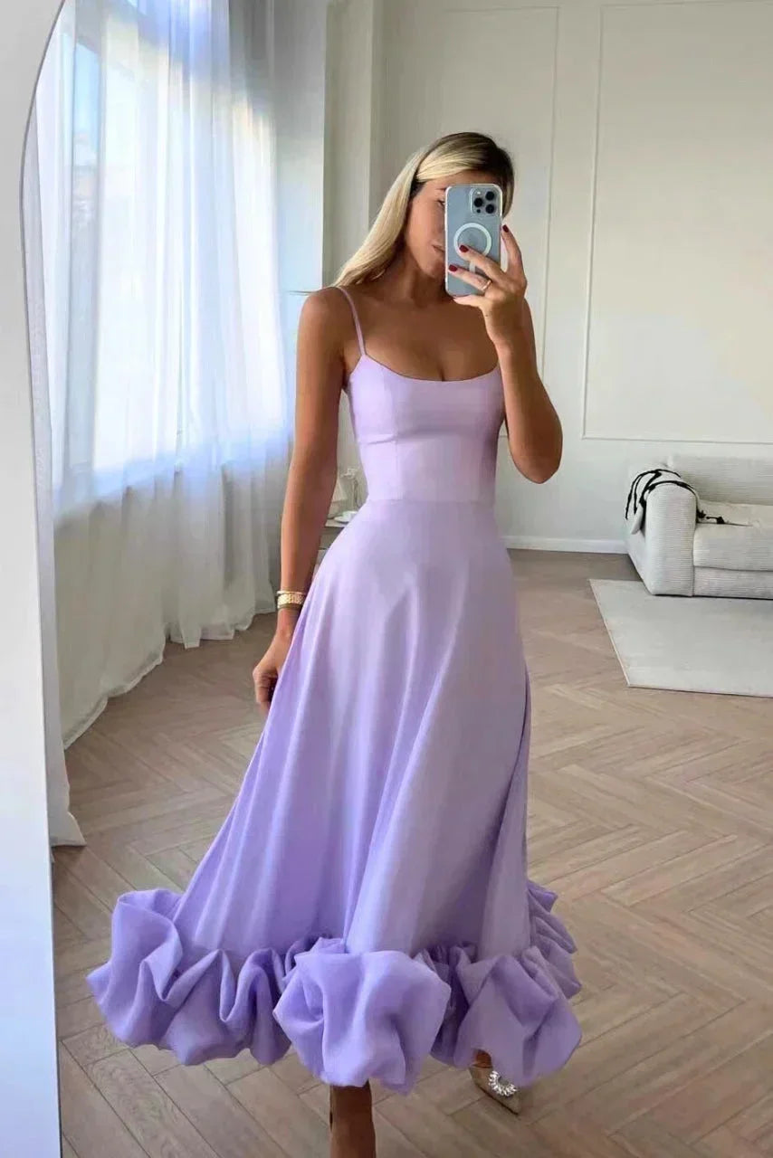 Vestido largo mujer con volantes en el bajo y tirantes finos