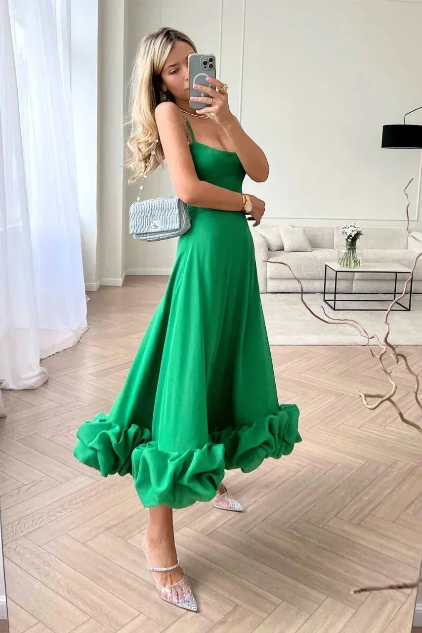 Vestido largo mujer con volantes en el bajo y tirantes finos