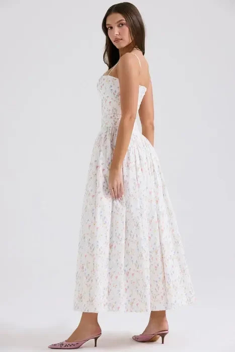 Vestido largo mujer blanco con estampado floral de colores