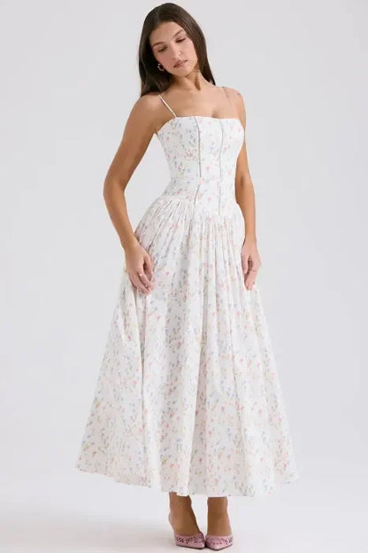 Vestido largo mujer blanco con estampado floral de colores