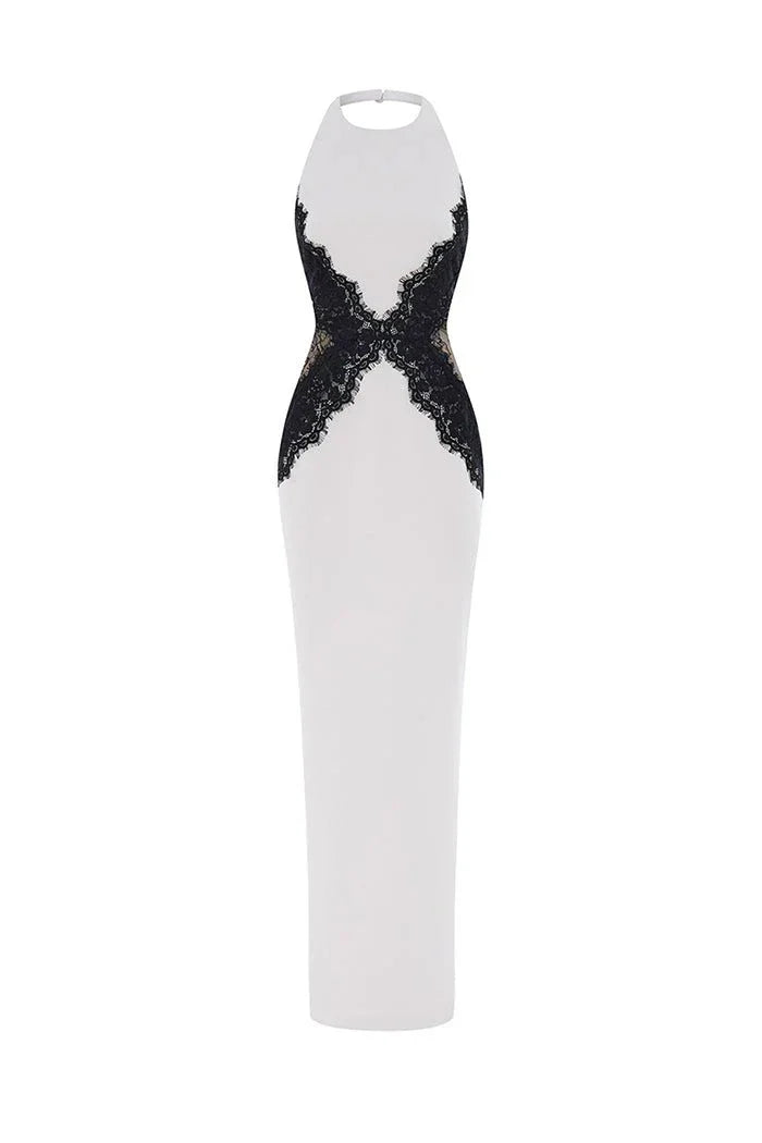 Vestido largo blanco con espalda descubierta para mujer