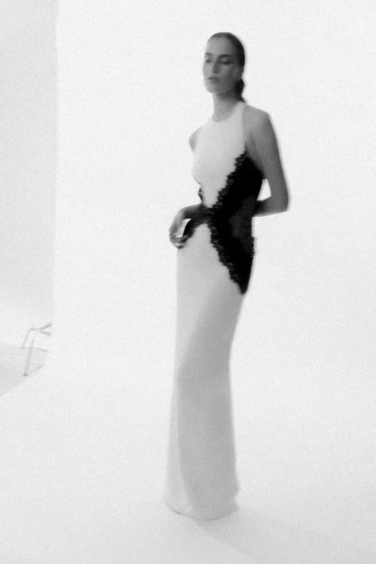 Vestido largo blanco con espalda descubierta para mujer