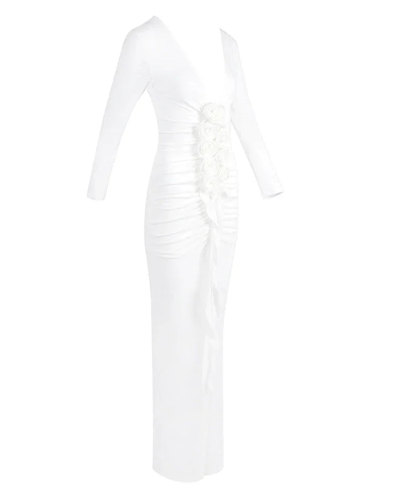 Vestido largo de mujer blanco de mangas largas