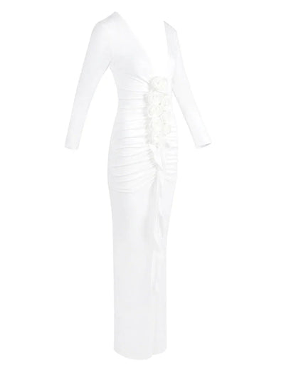 Vestido largo de mujer blanco de mangas largas