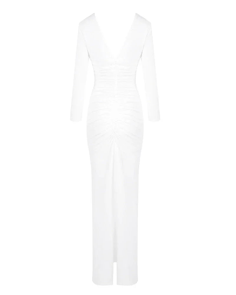 Vestido largo de mujer blanco de mangas largas