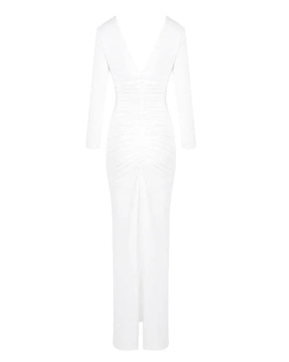 Vestido largo de mujer blanco de mangas largas