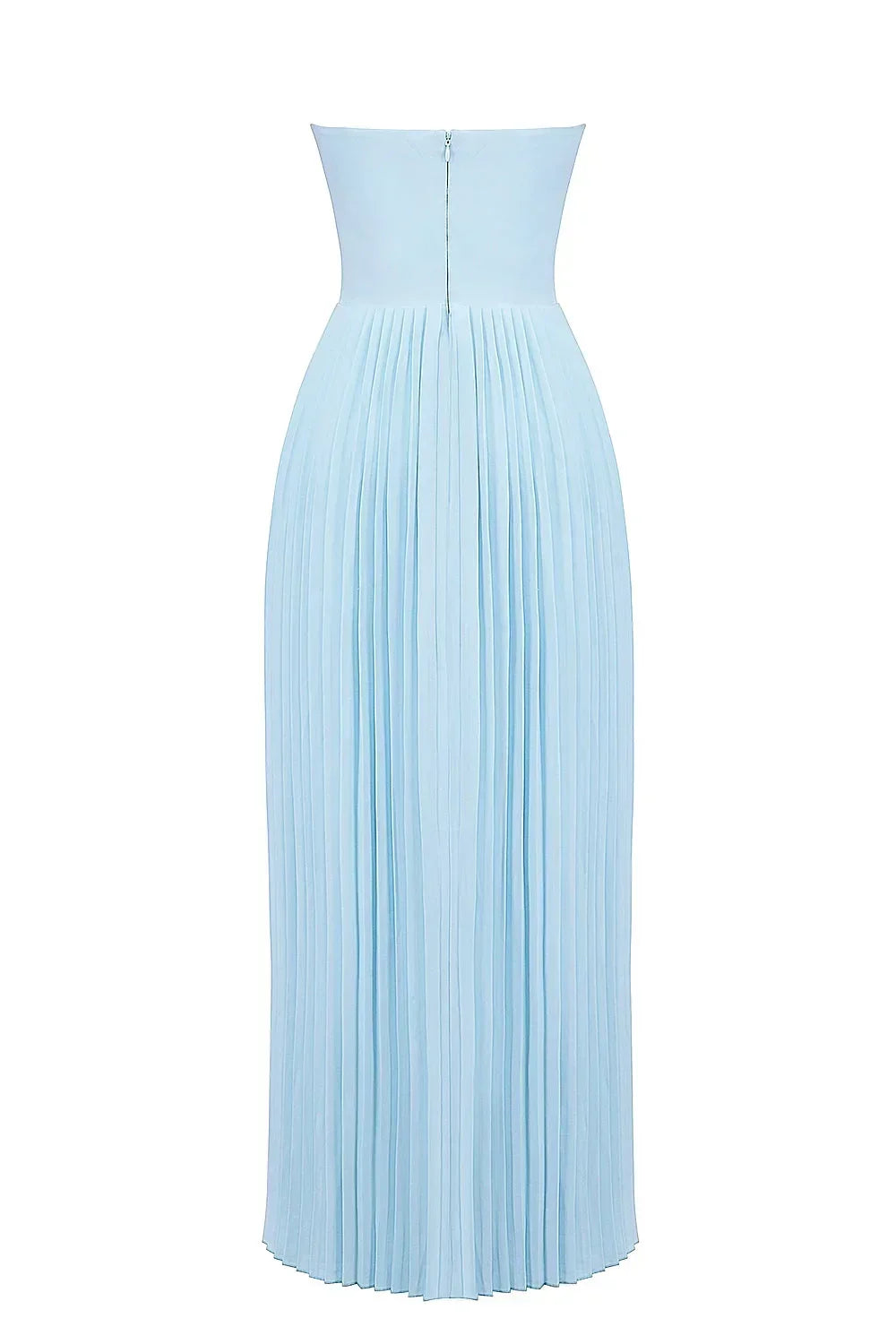 Vestido largo mujer azul claro plisado palabra de honor