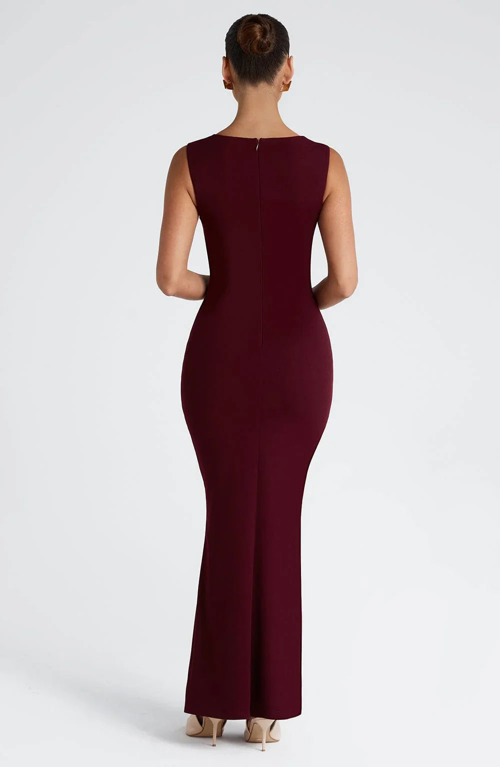 Vestido largo mujer burdeos sin mangas elegante