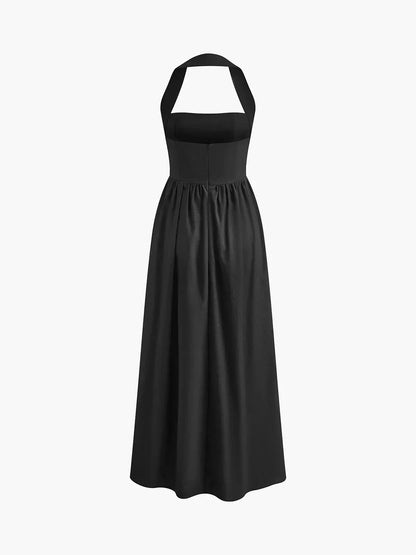 Vestido largo de mujer con cuello cuadrado y bolsillos integrados