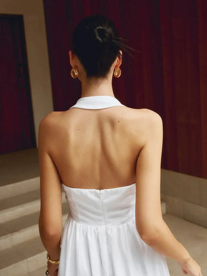 Vestido largo de mujer con cuello cuadrado y bolsillos integrados
