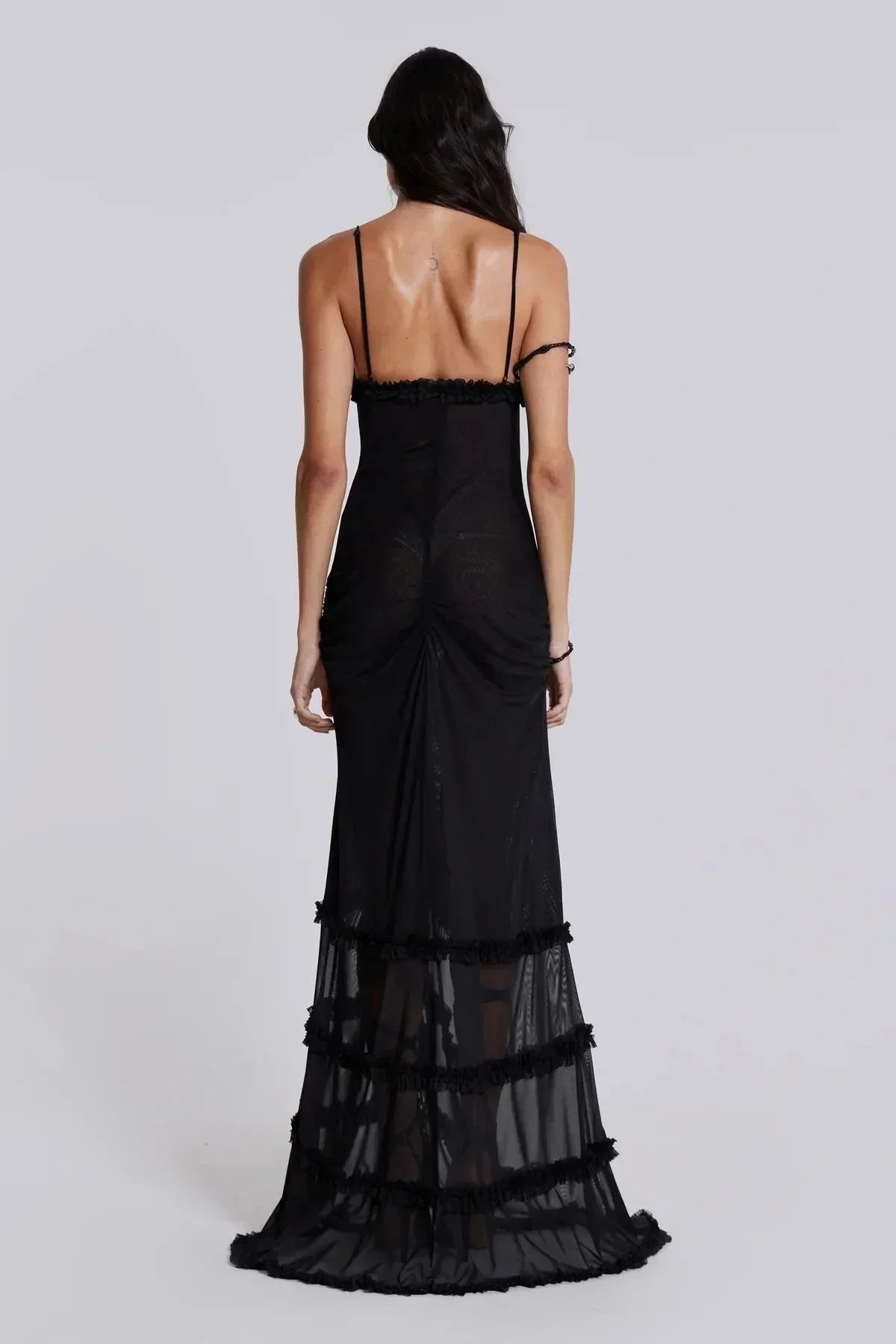 Vestido largo mujer con escote en V y detalles drapeados