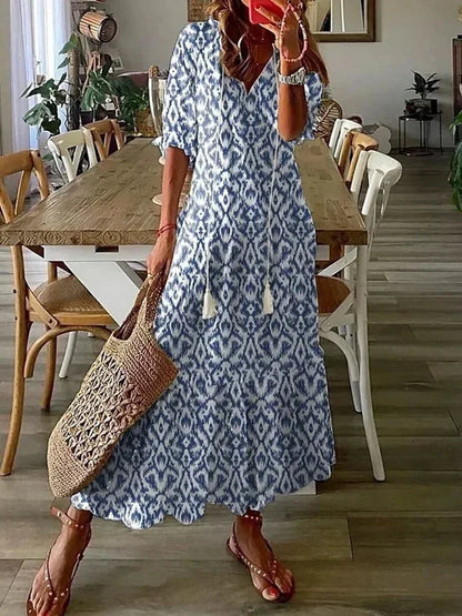 Vestido largo mujer con escote en V y estampado floral