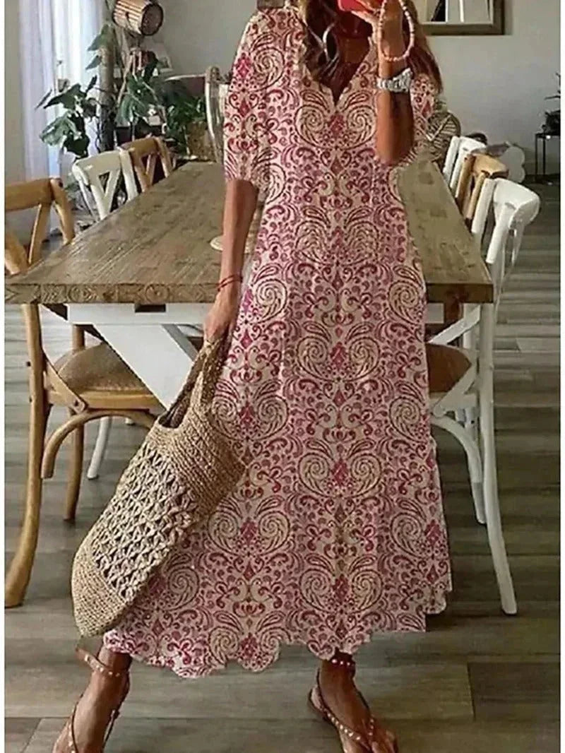 Vestido largo mujer con escote en V y estampado floral