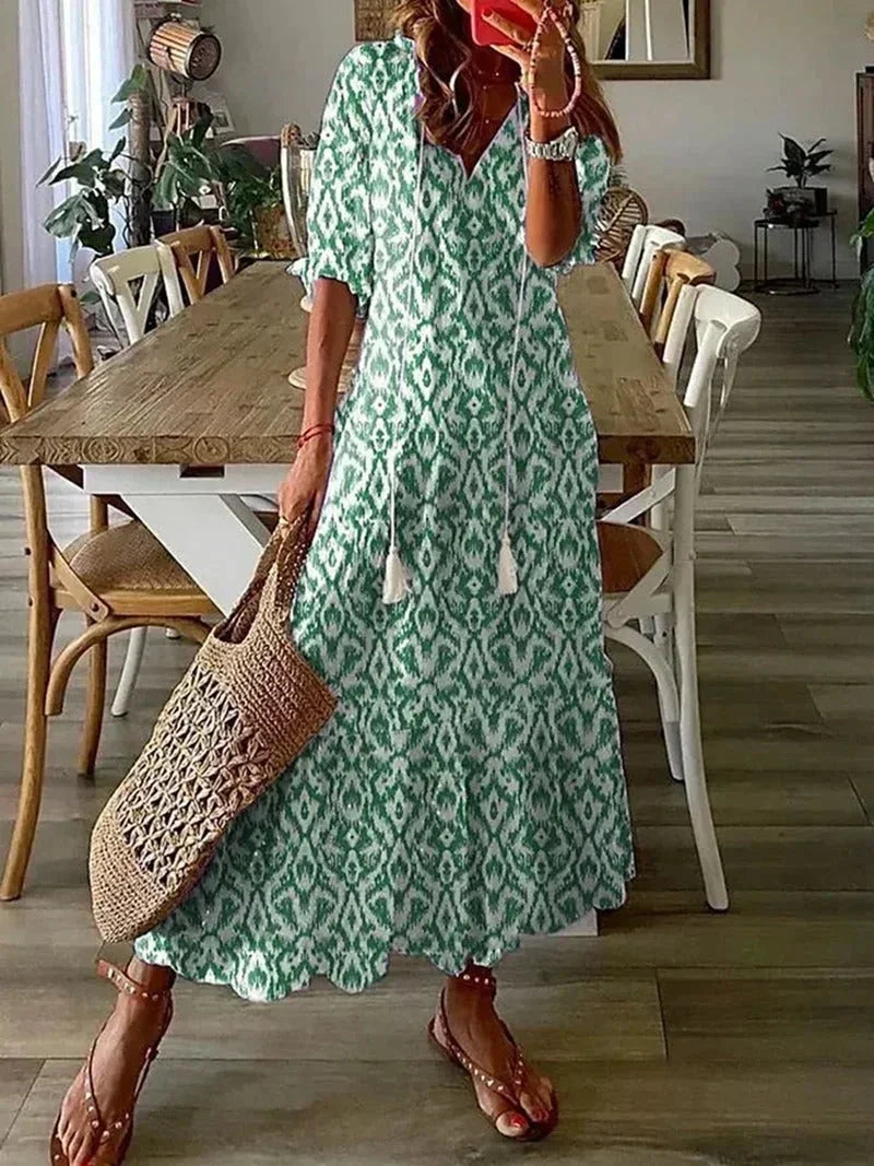 Vestido largo mujer con escote en V y estampado floral