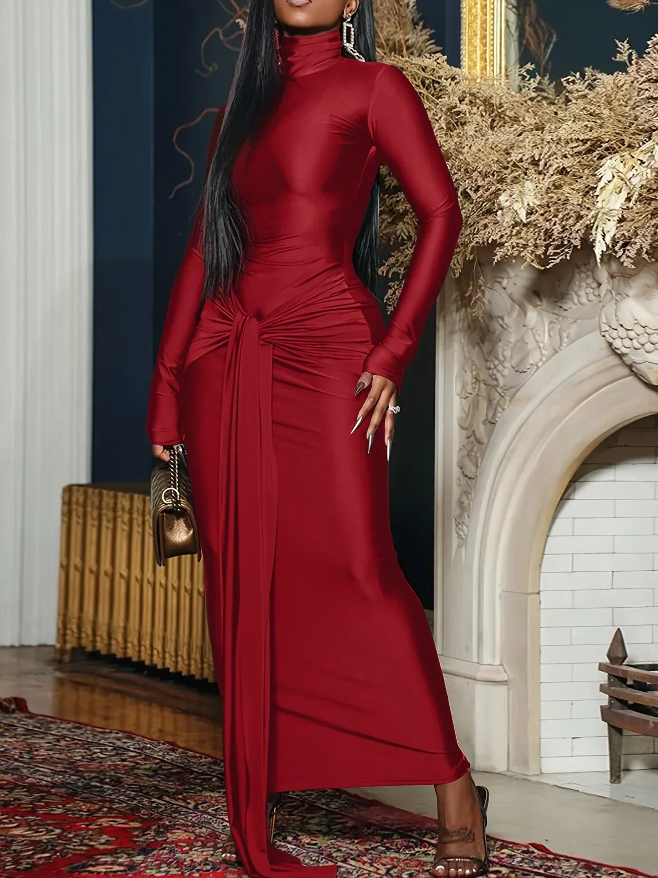 Vestido largo mujer con cuello alto para fiesta y eventos