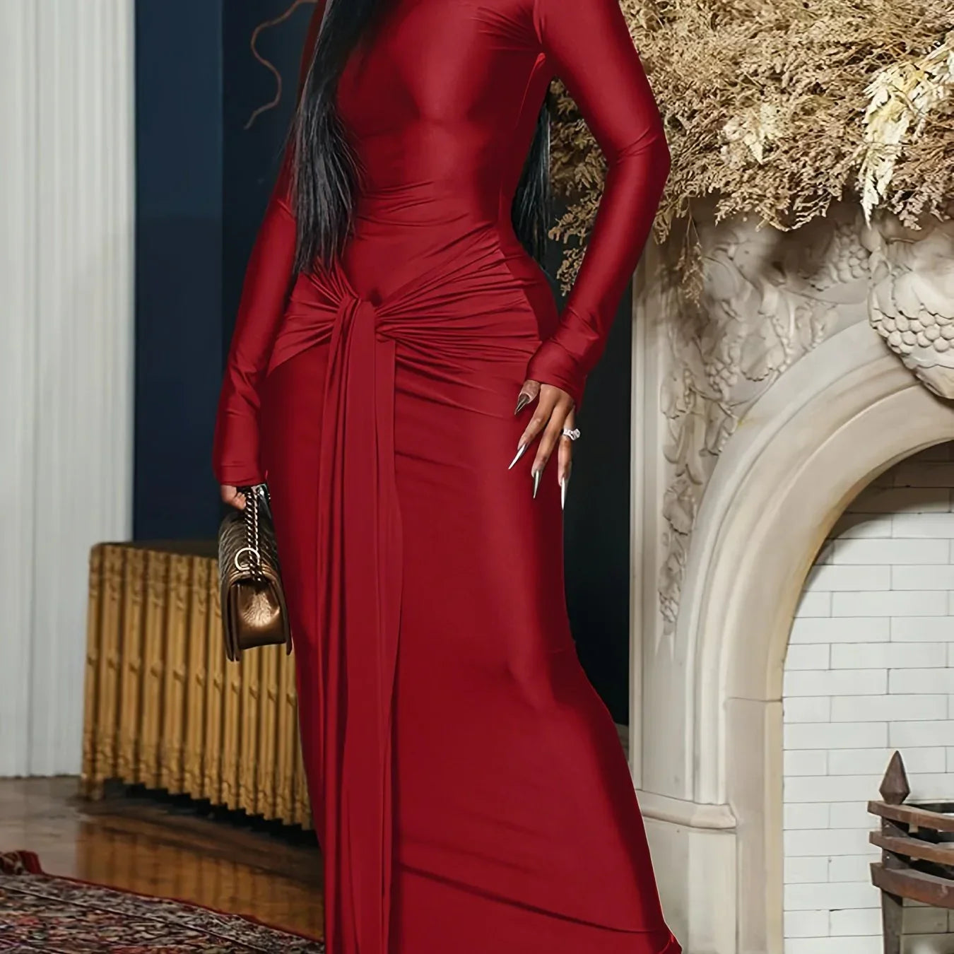 Vestido largo mujer con cuello alto para fiesta y eventos
