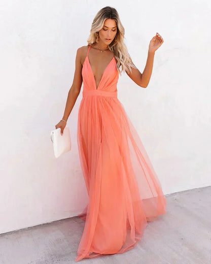 Vestido largo mujer espalda descubierta naranja tirantes finos