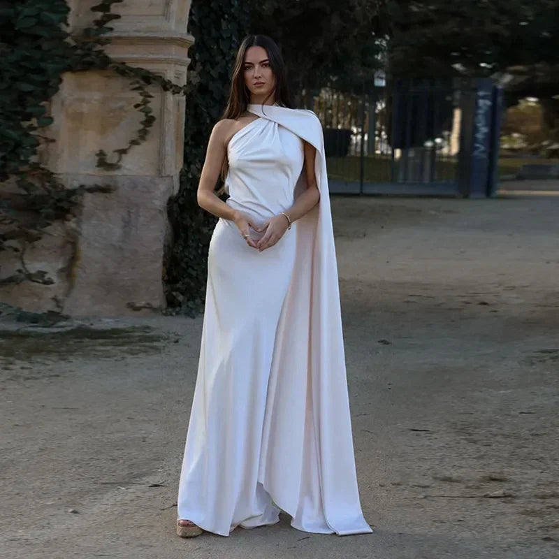 Vestido largo mujer drapeado de un solo tirante