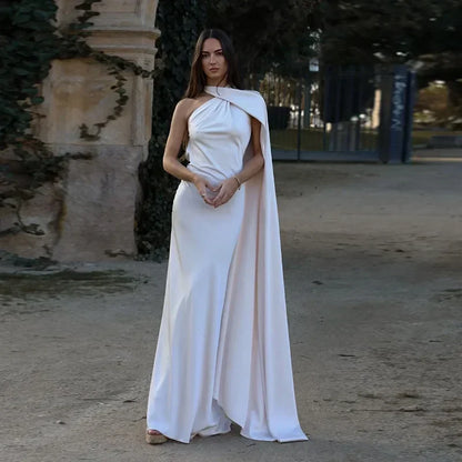 Vestido largo mujer drapeado de un solo tirante