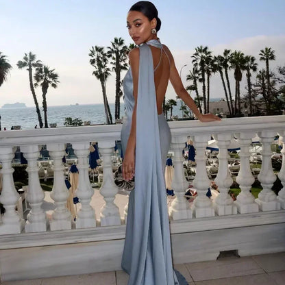 Vestido largo mujer drapeado de un solo tirante