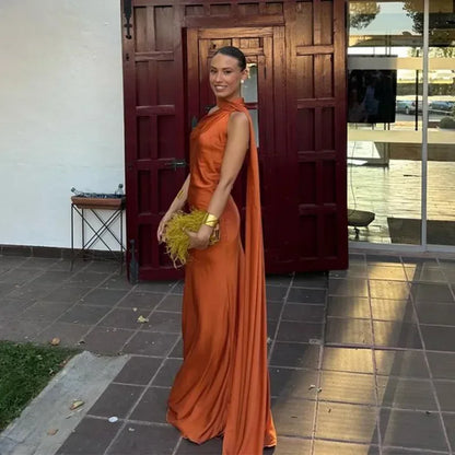 Vestido largo mujer drapeado de un solo tirante
