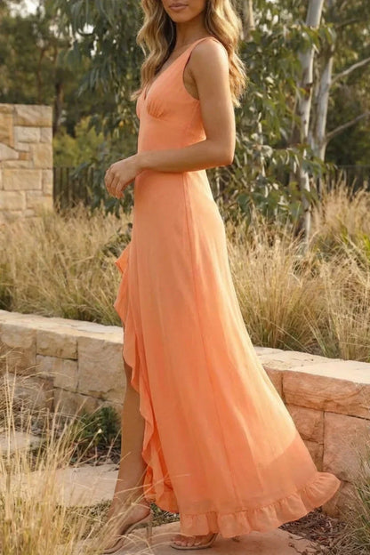 Vestido largo de mujer con abertura sin mangas