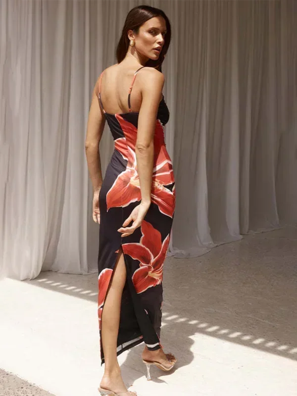 Vestido largo mujer con tirantes finos y estampado floral