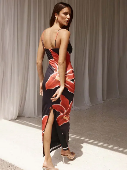 Vestido largo mujer con tirantes finos y estampado floral