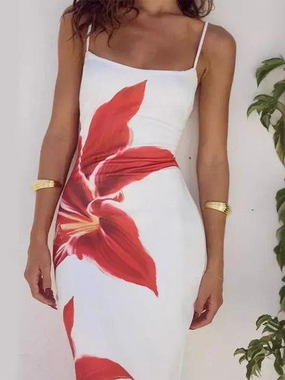 Vestido largo mujer con tirantes finos y estampado floral