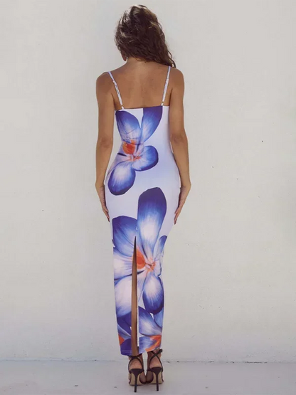 Vestido largo mujer con tirantes finos y estampado floral