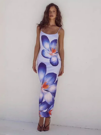 Vestido largo mujer con tirantes finos y estampado floral