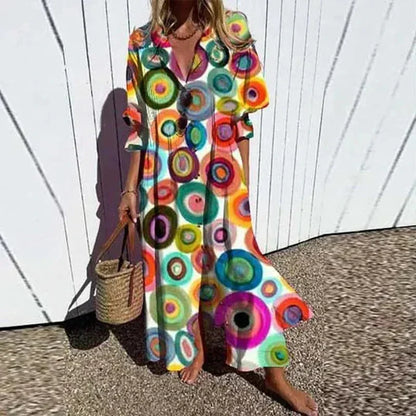 Vestido largo mujer estampado floral con escote en V y mangas a media manga