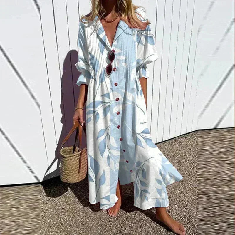 Vestido largo mujer estampado floral con escote en V y mangas a media manga