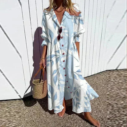 Vestido largo mujer estampado floral con escote en V y mangas a media manga