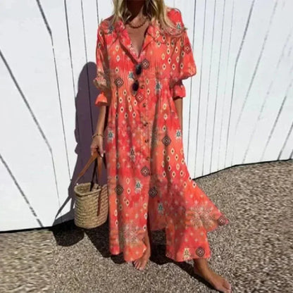 Vestido largo mujer estampado floral con escote en V y mangas a media manga