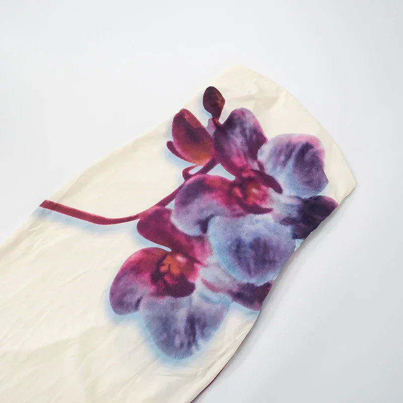 Vestido largo para mujer con estampado floral violeta sin tirantes