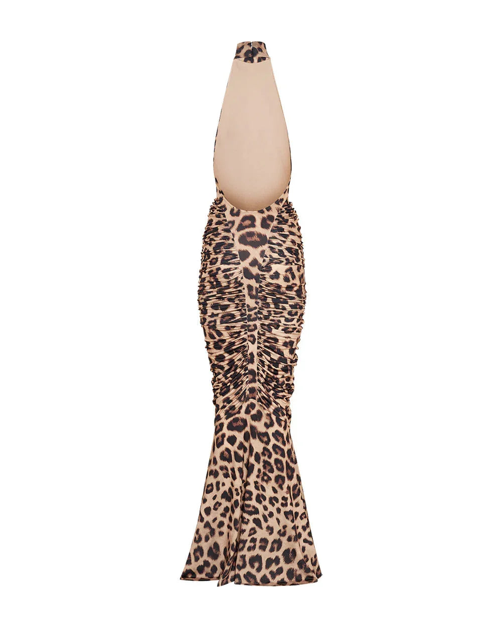 Vestido largo de mujer estampado leopardo con espalda descubierta